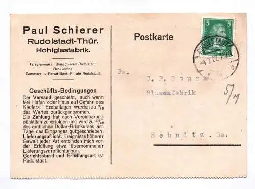 Postkarte Paul Schierer Rudolstadt Thüringen Hohlglasfabrik 1927