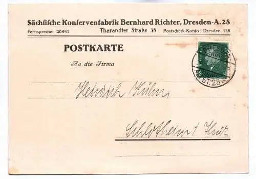 Postkarte Sächsische Konservenfabrik Bernhard Richter Dresden 1929