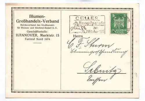 Hannover Postkarte Blumen Großhandels Verband Reichsverband Binderei Bedarf 1926