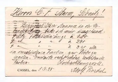 Postkarte Adolf Pirschel Blumen und Pflanzen Handlung Cassel 1925