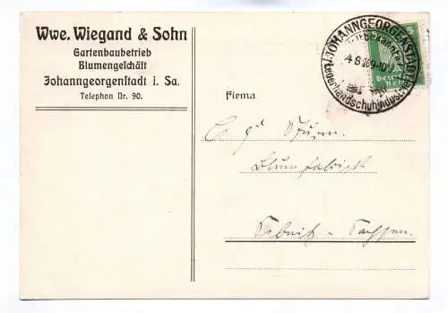 Postkarte Wwe Wiegand und Sohn Gartenbaubetrieb Johanngeorgenstadt in Sachsen 19