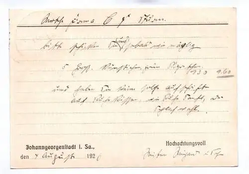 Postkarte Wwe Wiegand und Sohn Gartenbaubetrieb Johanngeorgenstadt in Sachsen 19