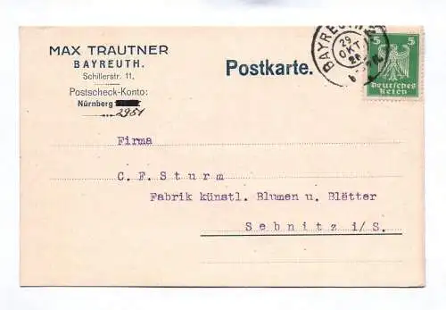 Postkarte Max Trautner Bayreuth Nürnberg 1929