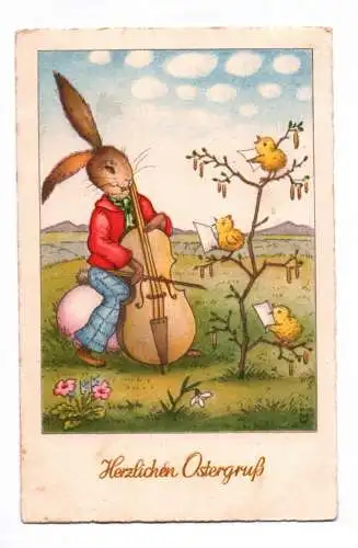 Ak Herzlichen Ostergruß 1941 Osterhase spielt Violine Küken singen dabei