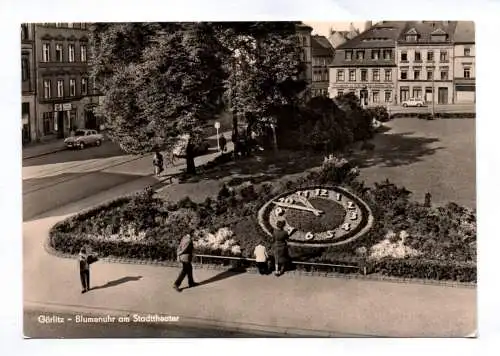 Foto Ak Görlitz Blumenuhr am Stadttheater 1966