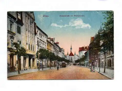 Ak Weberstraße mit Weberkirche Zittau