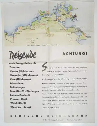 DDR Plakat Deutsche Reichsbahn Greifswald Stralsund Rügen Juliusruh 1960er 