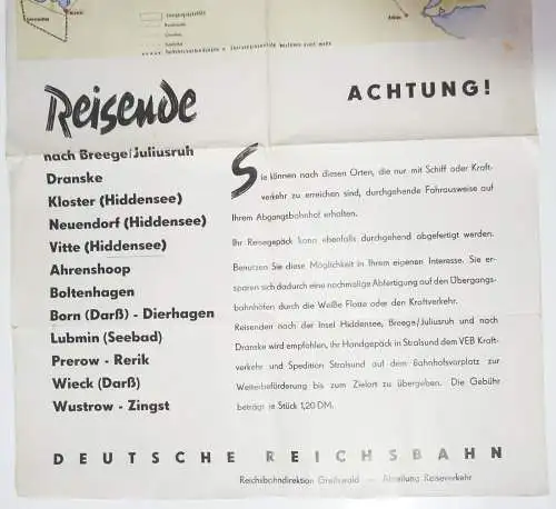 DDR Plakat Deutsche Reichsbahn Greifswald Stralsund Rügen Juliusruh 1960er