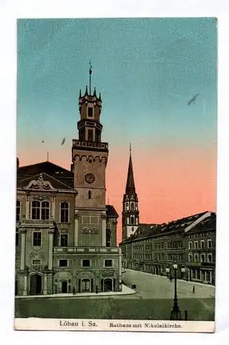 Ak Löbau in Sachsen Rathausplatz mit Nikolaikirche DR 1912