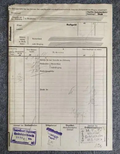 Frachtbrief Schönebeck Elbe Arthur Haferkorn nach Schlotheim 1929
