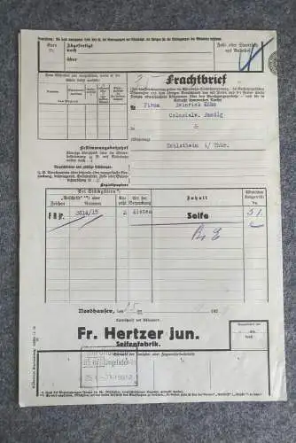 Frachtbrief Nordhausen Seifenfabrik nach Schlotheim 1929