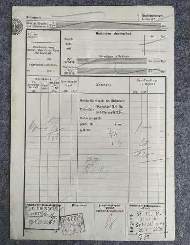 Frachtbrief Nordhausen Seifenfabrik nach Schlotheim 1929