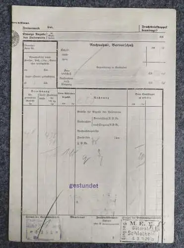 Frachtbrief Braunsfeld Siegel und Co nach Schlotheim 1929