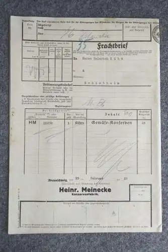 Frachtbrief Braunschweig Heinrich Meinecke nach Schlotheim 1929