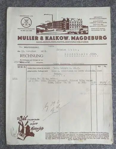 Rechnung Müller und Kalkow Seifenfabrik Magdeburg 1928