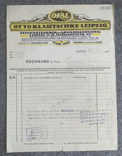 Rechnung Otto Klautschke Feinkostfabrik Leipzig 1928