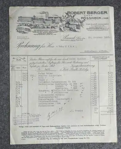 Litho Rechnung Robert Berger GmbH Pössneck in Thüringen 1928