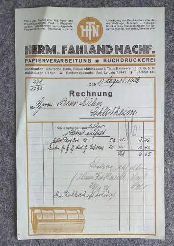 Rechnung Hermann Fehland Papierverarbeitung Buchdruckerei 1928