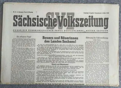 Sächsische Volkszeitung Bauern und Bäuerinnen Sachsen 1946 KPD Nr 51