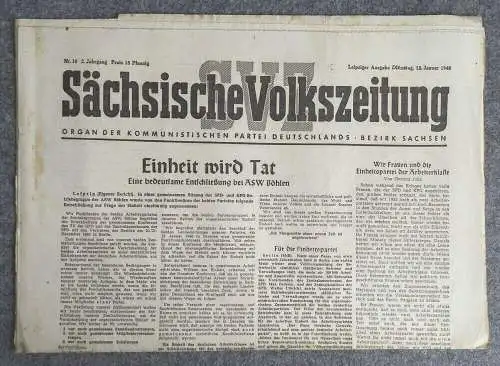 Sächsische Volkszeitung Einheit wird Tat 1946 KPD Bezirk Sachsen Nr 10