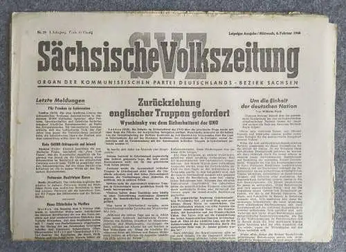 Sächsische Volkszeitung Zurückziehung englischer Truppen gefordert 1946 KPD Nr 2