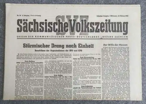 Sächsische Volkszeitung Stürmischer Drang nach Einheit 1946 KPD Nr 35