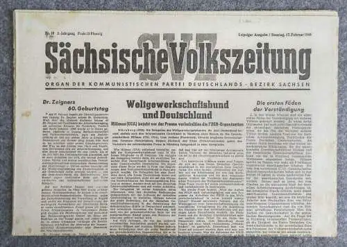 Sächsische Volkszeitung Weltgewerkschaftsbund und Deutschland 1946 KPD Nr 39