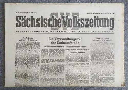 Sächsische Volkszeitung Ein Verzweiflungsakt der Einheitsfeinde 1946 KPD Nr 47