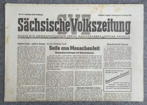 Sächsische Volkszeitung Massenhinrichtungen auf Scheiterhaufen 1946 KPD Bezirk S