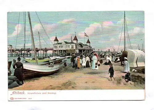 Litho Ak Ahlbeck Strandleben und Seesteg