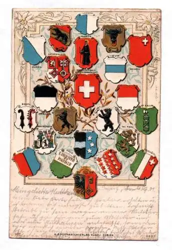 Ak Schweiz, Schweizer Wappen, Zug, Luzern, Schwyz, Appenzell, Schaffhausen u.a.