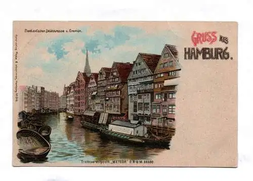 Litho Ak Fleet zwischen Deichstrasse u. Cremon. GRUSS AUS HAMBURG