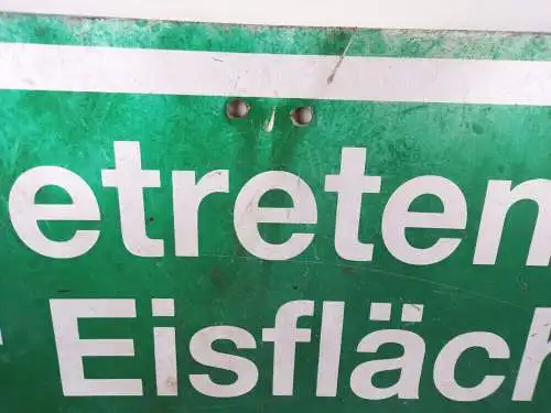 Altes Blechschild Betreten der Eisfläche auf eigene Gefahr Stadt Frankenberg Alu