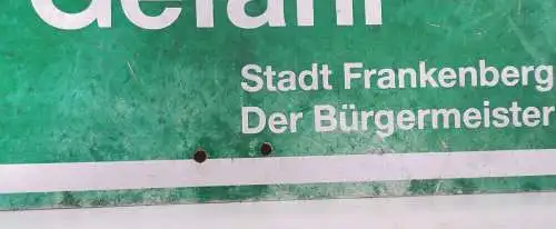 Altes Blechschild Betreten der Eisfläche auf eigene Gefahr Stadt Frankenberg Alu