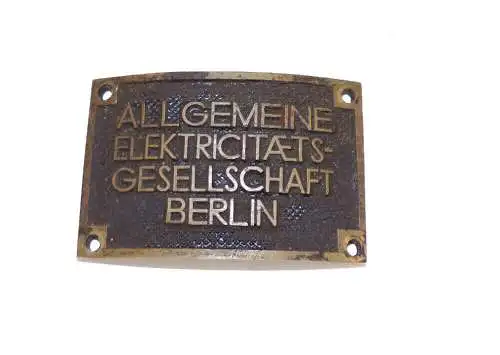 Altes Messing Schild AEG Allgemeine Elektricitäts Gesellschaft um 1920