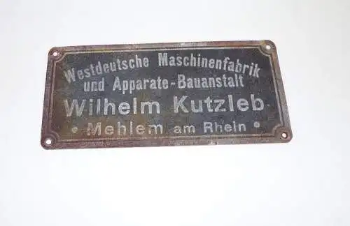 Altes Blechschild Westdeutsche Maschinenfabrik Apparatebau Kutzleb Mehlem am Rhe
