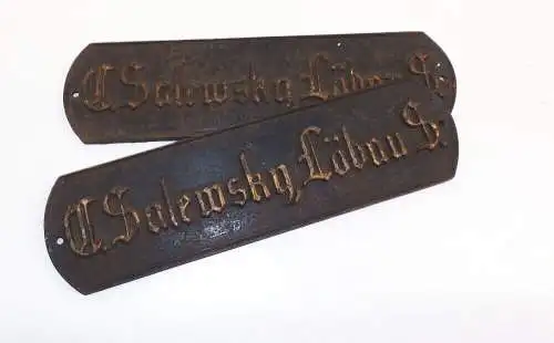 Altes Schild Salewsky Löbau Sachsen um 1910 Türschild 2 x Namensschild Gusseisen