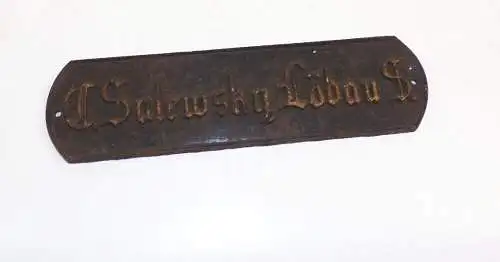 Altes Schild Salewsky Löbau Sachsen um 1910 Türschild 2 x Namensschild Gusseisen