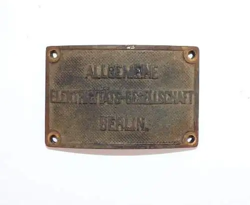 Altes AEG Schild Allgemeine Elektricitäts Gesellschaft um 1920 Messing vintage