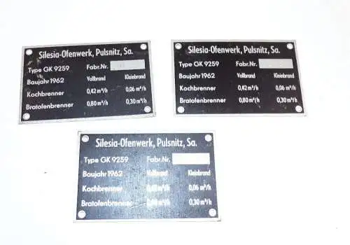 Ofen Herstellerschild DDR 1962 Silesia Ofenwerk Pulsnitz Typ GK9259 Altbestand 3