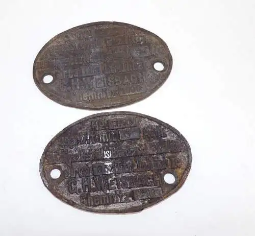 Alter Schilder Weisbach Chemnitz 1909 1911 Dampfkessel Maschinenbau 2 x Typensch