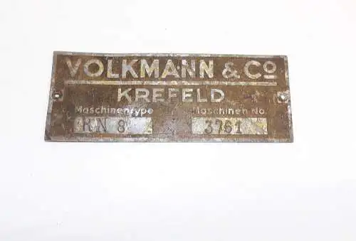 Altes Typenschild Volkmann u Co Krefeld Maschinentype RN8 Herstellerschild