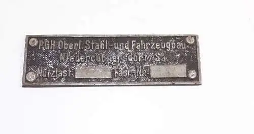 Altes Typenschild PGH Stahlbau Fahrzeugbau Niedercunnersdorf Sachsen DDR