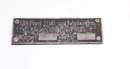 Altes Typenschild PGH Stahlbau Fahrzeugbau Niedercunnersdorf Sachsen DDR 