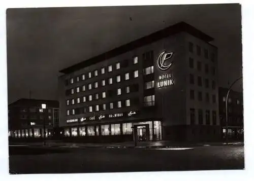 Ak Eisenhüttenstadt Hotel Lunik Nachtaufnahme 1966