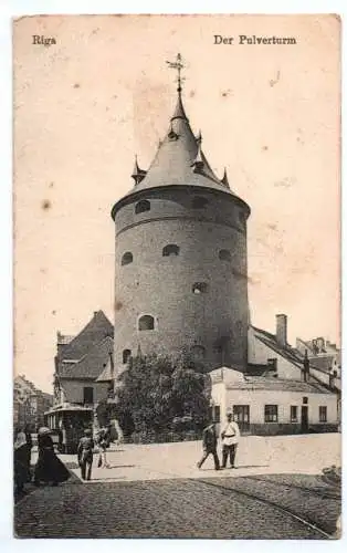 Ak Riga Lettland Der Pulverturm Straßenbahn 1917 Feldpost