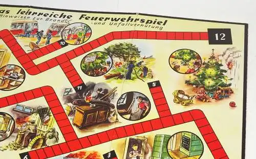 Altes Spielbrett Das lehrreiche Feuerwehrspiel Unfallverhütung Feuerwehr 1956