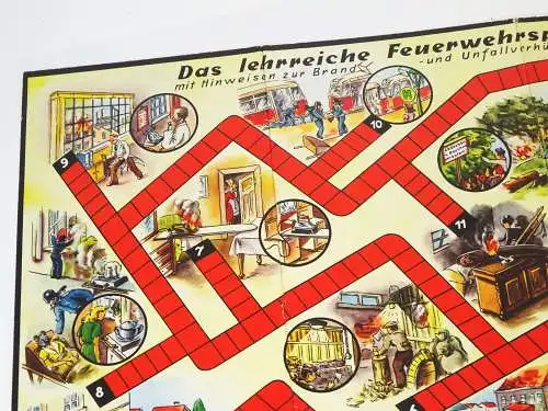 Altes Spielbrett Das lehrreiche Feuerwehrspiel Unfallverhütung Feuerwehr 1956