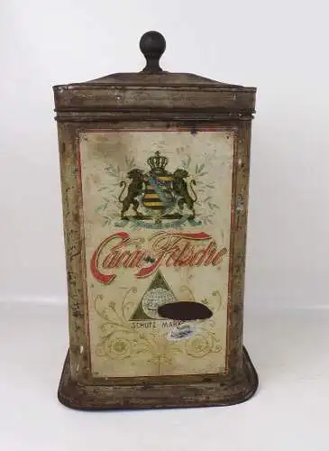 Große alte Blechdose Cacao Felsche Leipzig Knauf lithografiert um 1900 