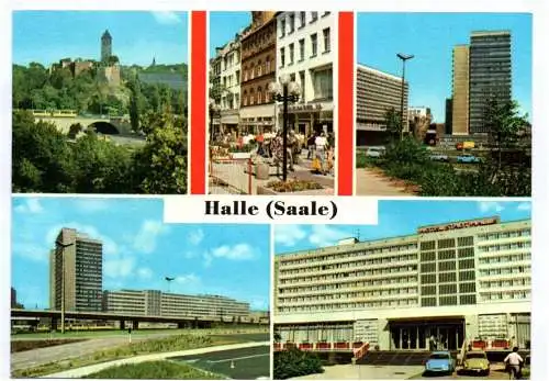 Ak Halle Saale in Farbe Thälmannplatz Interhotel Stadt Halle 1977 Ansichtskarte